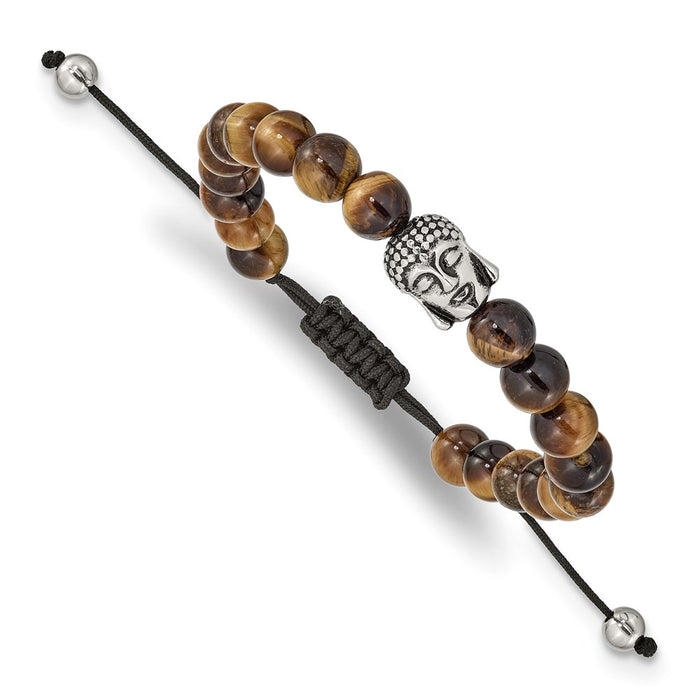 Chisel Brand Jewelry, Stainless Steel Polished Tiger's Eye Buddha Adjustable Bracelet