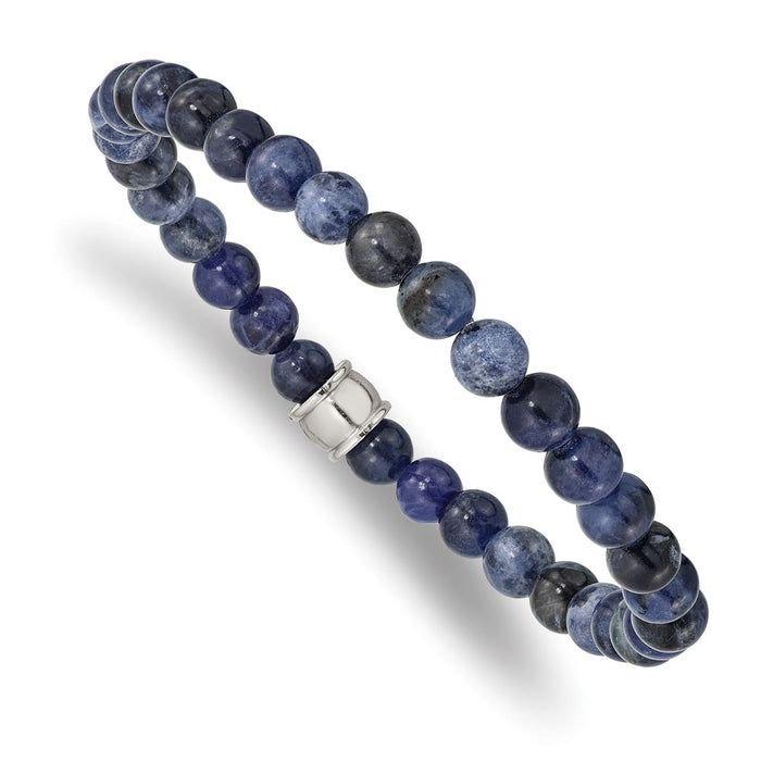 Chisel Brand Jewelry, Stainless Steel Polished Blue Sodalite Stretch Bracelet