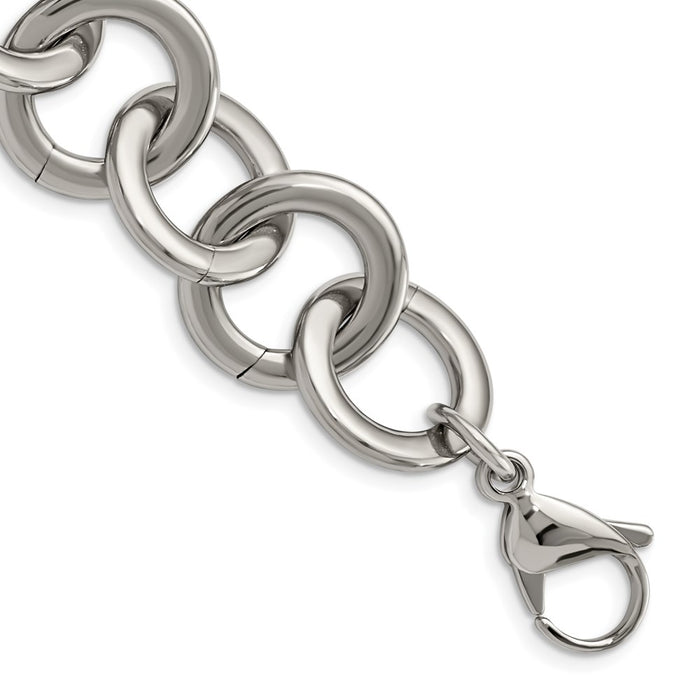 Chisel Brand Jewelry, Stainless Steel Polished Circle Link 7.5 inch with 1inch ext Bracelet