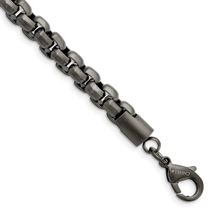 Chisel Brand Jewelry, Stainless Steel Polished Gun Metal IP-plated Box Chain 8.5in Bracelet