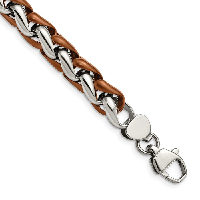 Chisel Brand Jewelry, Stainless Steel Polished Brown IP-plated 8.25in Bracelet
