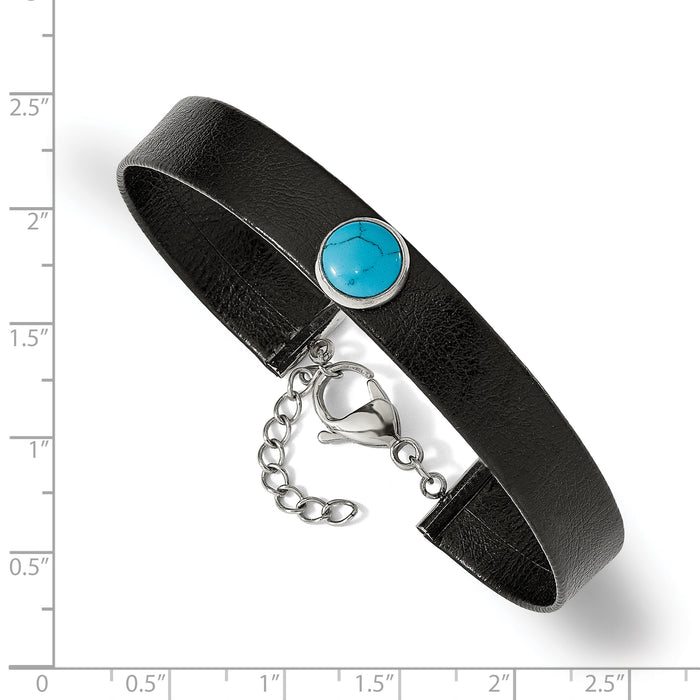 Chisel Brand Jewelry, Stainless Steel Polished Leather with Imit. Turquoise with 1.25in ext. Bracelet