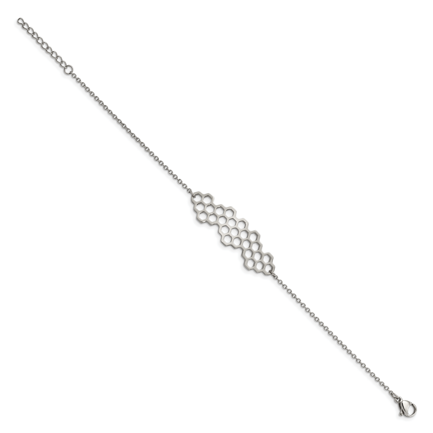 Chisel Brand Jewelry, Stainless Steel Polished Honeycomb 7in with 1in ext. Bracelet
