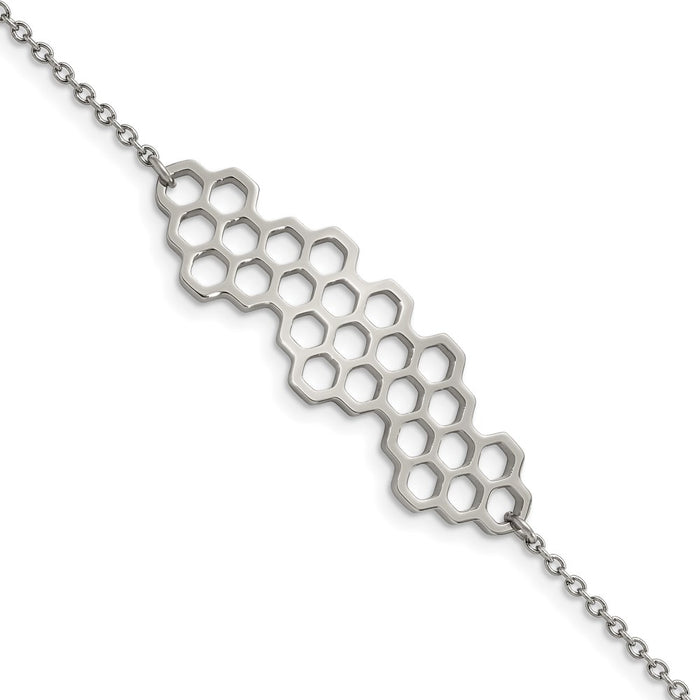 Chisel Brand Jewelry, Stainless Steel Polished Honeycomb 7in with 1in ext. Bracelet