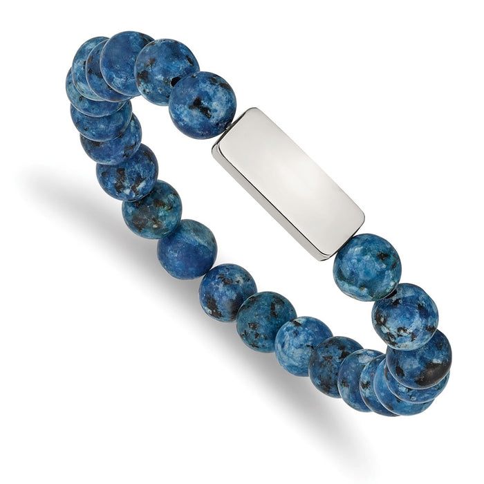 Chisel Brand Jewelry, Stainless Steel Polished ID Plate Lapis Bead Stretch Bracelet