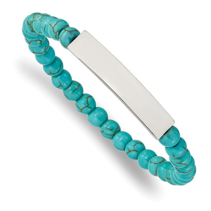 Chisel Brand Jewelry, Stainless Steel Polished Reconstructed Turquoise Stretch ID Bracelet