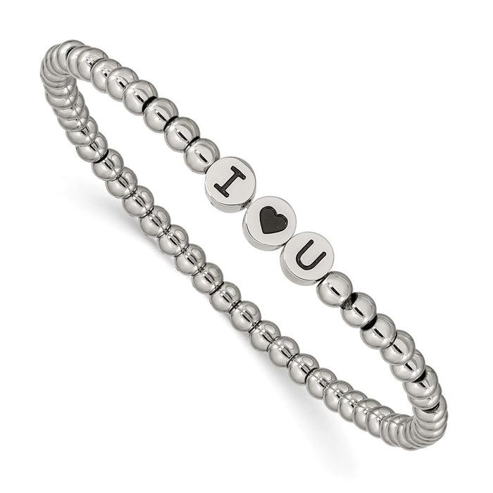 Chisel Brand Jewelry, Stainless Steel Antiqued and Polished I HEART U Stretch Bracelet