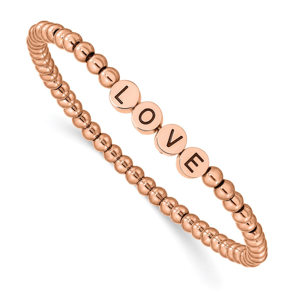 Chisel Brand Jewelry, Stainless Steel Antiqued and Polished Rose IP LOVE Stretch Bracelet