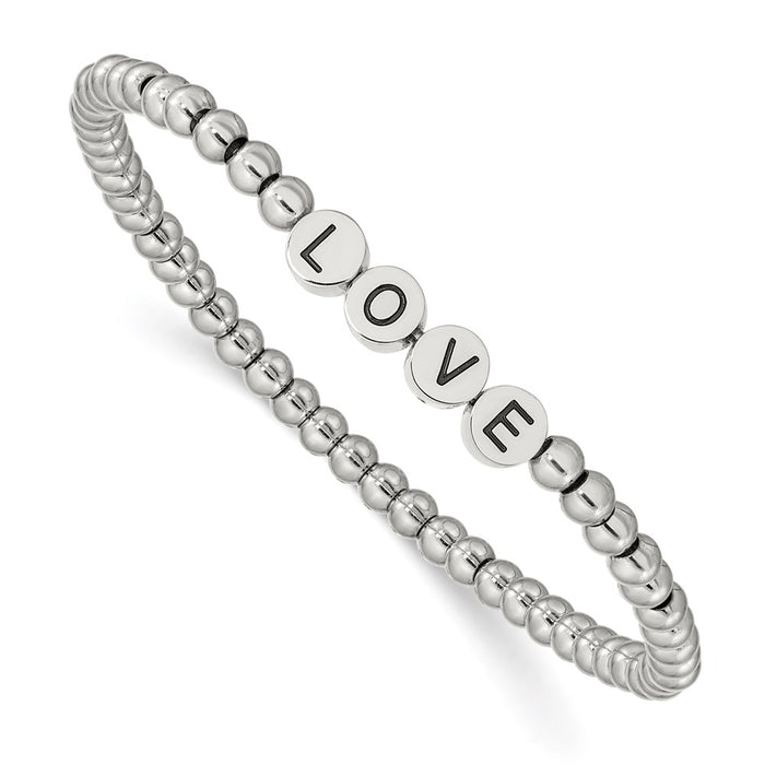 Chisel Brand Jewelry, Stainless Steel Antiqued and Polished LOVE Stretch Bracelet
