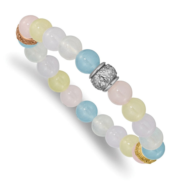 Chisel Brand Jewelry, Stainless Steel Polished Rose/Yellow IP MultiColor Chalcedony Stretch Brace