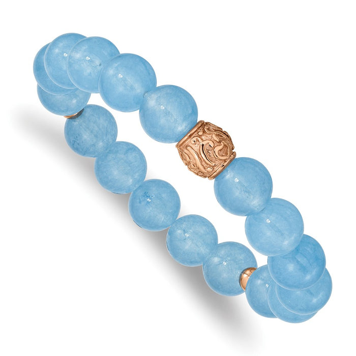 Chisel Brand Jewelry, Stainless Steel Rose IP-plated Blue Chalcedony Stretch Bracelet