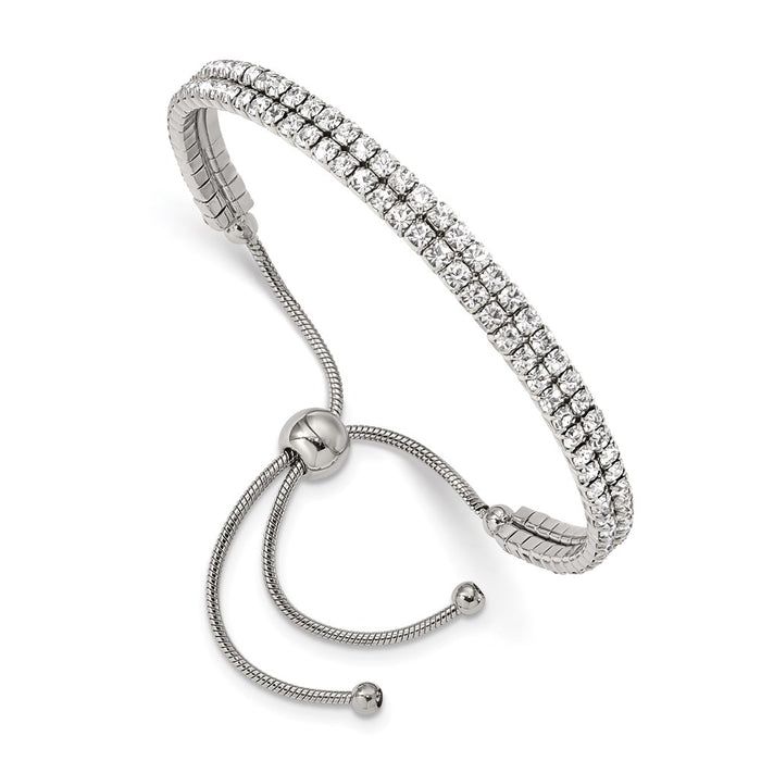 Chisel Brand Jewelry, Stainless Steel Polished Preciosa Crystal Adjustable Bracelet
