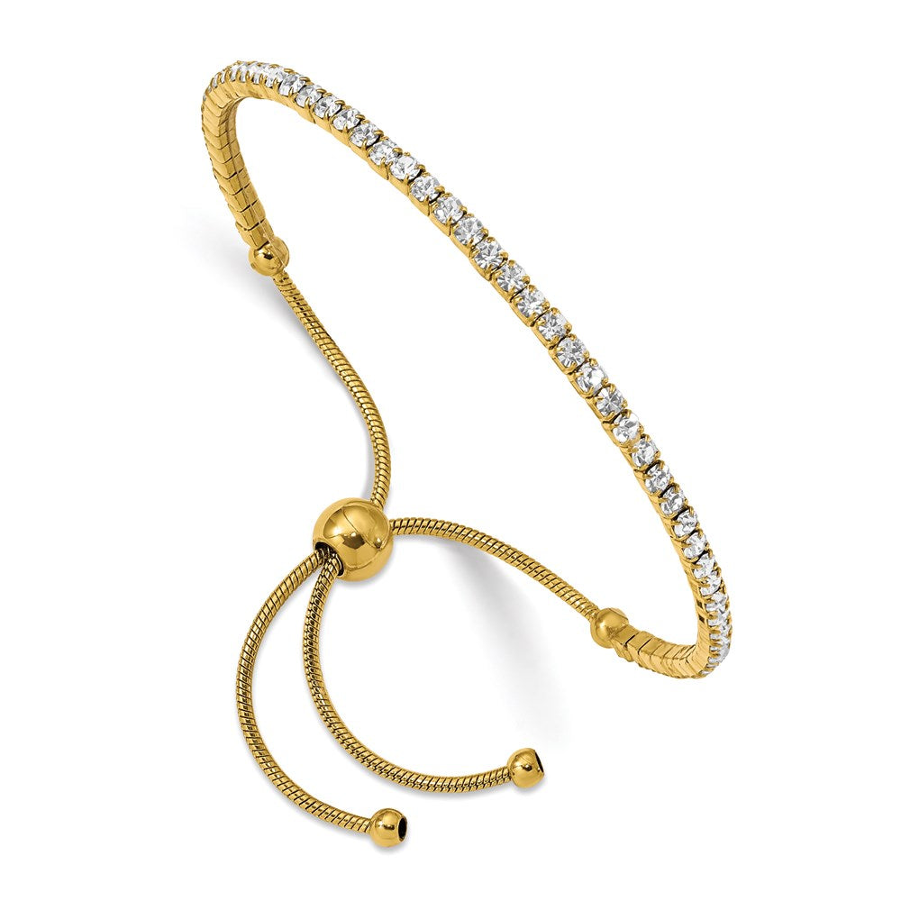 Chisel Brand Jewelry, Stainless Steel Polished Yellow IP-plated Preciosa Crystal Adj. Bracelet