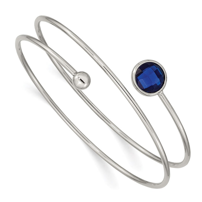 Chisel Brand Jewelry, Stainless Steel Polished with Blue Glass Flexible Bangle