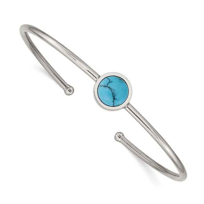 Chisel Brand Jewelry, Stainless Steel Polished with Reconstructed Turquoise Flexible Cuff Bangle