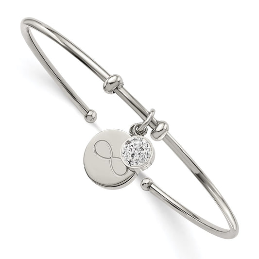 Chisel Brand Jewelry, Stainless Steel Polished with Preciosa Crystal Infinity Dangles Flexible Bangl