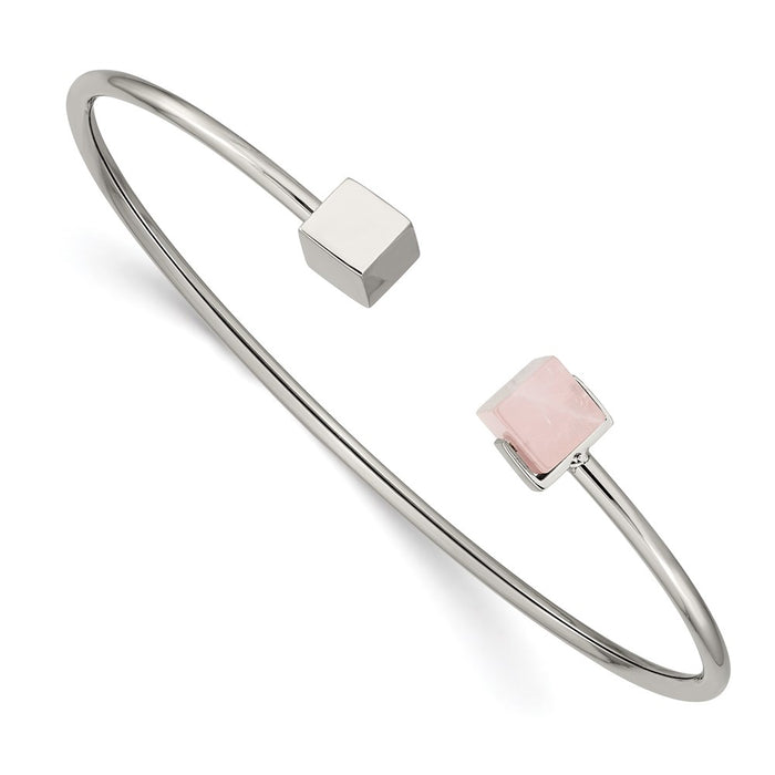 Chisel Brand Jewelry, Stainless Steel Polished with Rose Quartz Flexible Bangle