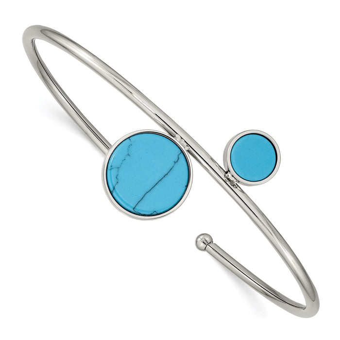 Chisel Brand Jewelry, Stainless Steel Polished with Reconstructed Turquoise Flexible Bangle