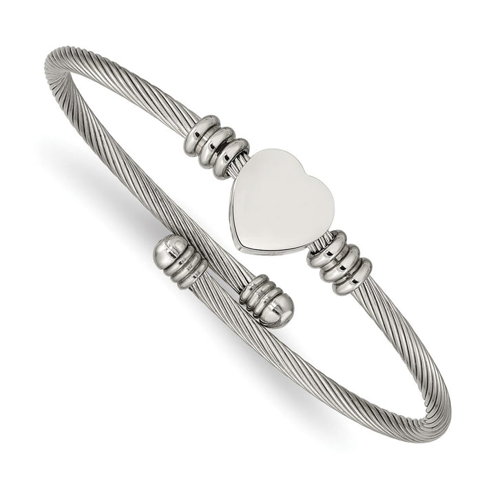 Chisel Brand Jewelry, Stainless Steel Polished Heart Flexible Bangle