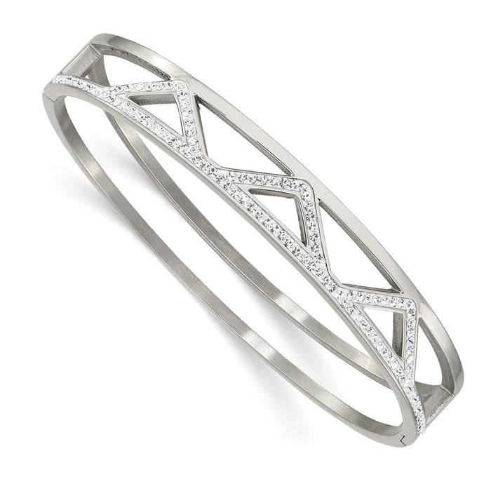 Chisel Brand Jewelry, Stainless Steel Polished with Preciosa Crystal 10.00mm Hinged Bangle