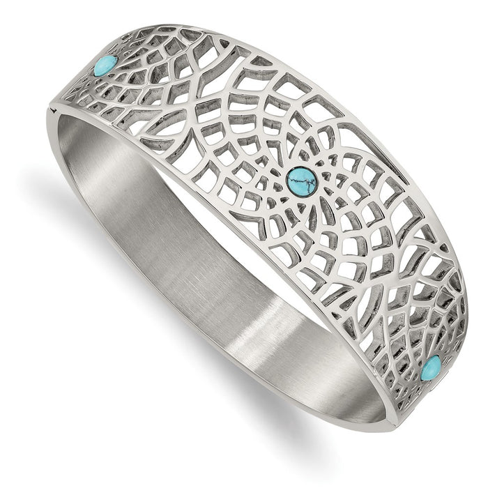 Chisel Brand Jewelry, Stainless Steel Polished with Reconstructed Turquoise Hinged Bangle
