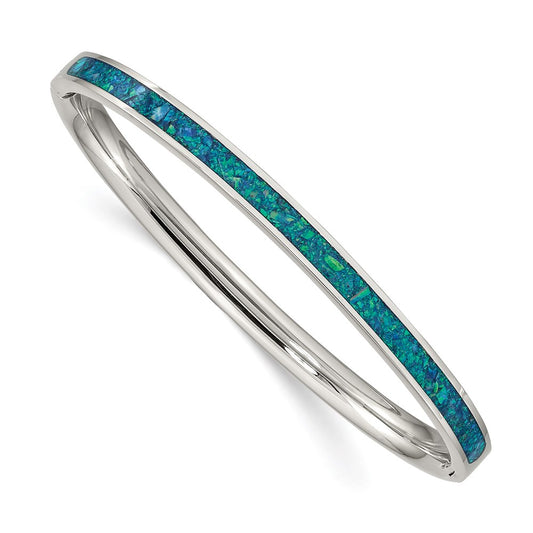 Chisel Brand Jewelry, Stainless Steel Polished with Imitation Opal 4.75mm Hinged Bangle