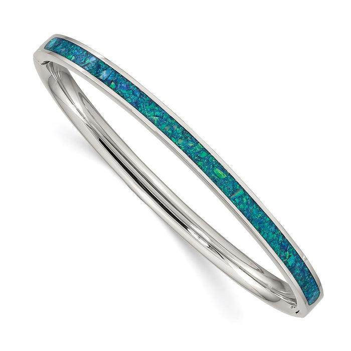 Chisel Brand Jewelry, Stainless Steel Polished with Imitation Opal 4.75mm Hinged Bangle