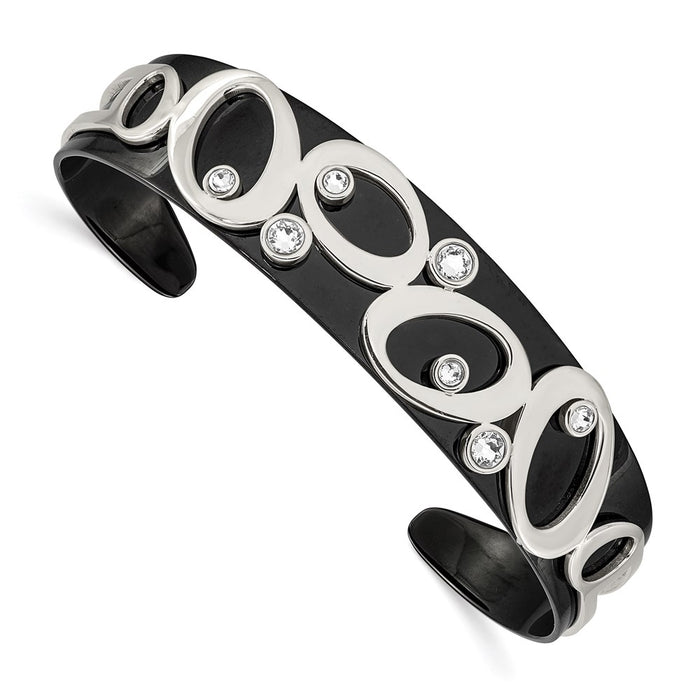 Chisel Brand Jewelry, Stainless Steel Polished Black IP with Swarovski Crystal 15.00mm Bangle