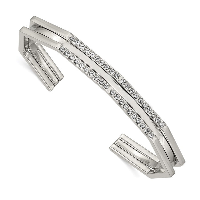 Chisel Brand Jewelry, Stainless Steel Polished with Crystals from Swarovski 7.00mm Cuff Bangle