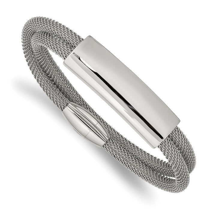 Chisel Brand Jewelry, Stainless Steel Polished Mesh 2-Strand Adjustable ID Bracelet