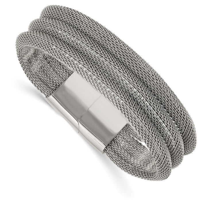Chisel Brand Jewelry, Stainless Steel Polished Mesh 3-Strand 7.5in Bracelet
