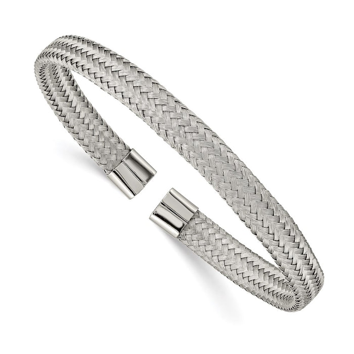 Chisel Brand Jewelry, Stainless Steel Polished 6.00mm Mesh Wire Cuff Bangle