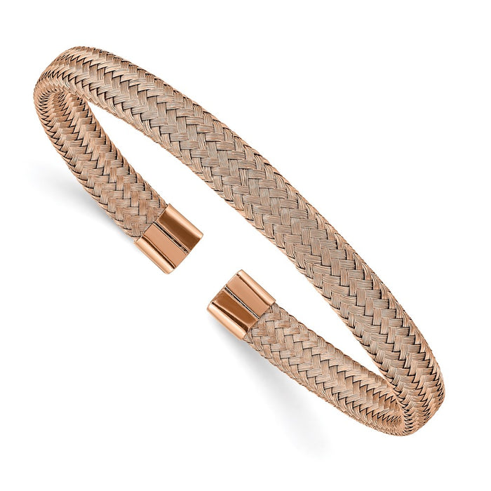 Chisel Brand Jewelry, Stainless Steel Polished Rose IP-plated 6.00mm Mesh Wire Cuff Bangle