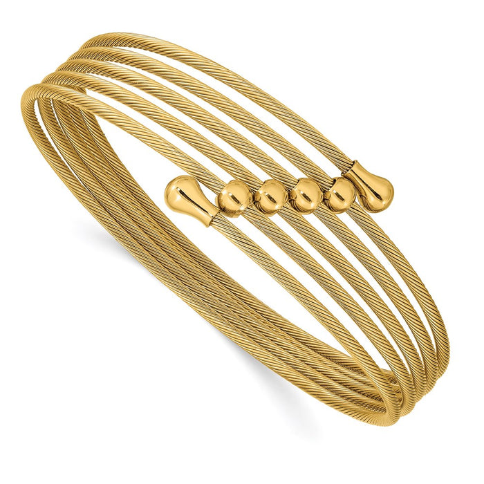 Chisel Brand Jewelry, Stainless Steel Polished Yellow IP-plated Flexible Coil Bangle