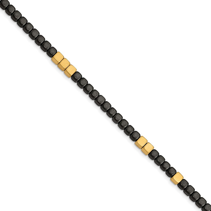 Chisel Brand Jewelry, Stainless Steel Brushed Yellow IP with Hematite 7in with 1.25in ext Bracelet