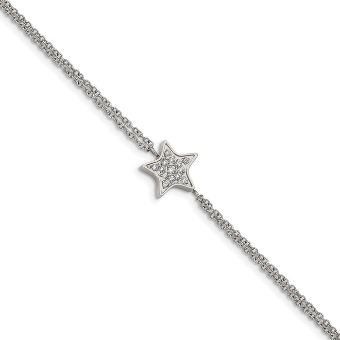 Chisel Brand Jewelry, Stainless Steel Polished with CZ Star 6.25in with 2in ext. Bracelet