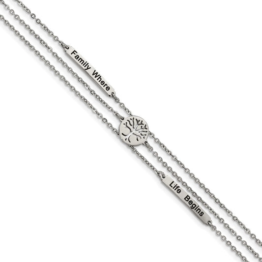 Chisel Brand Jewelry, Stainless Steel Polished Enameled Family Tree 7in with 1in ext. Bracelet