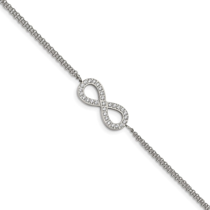Chisel Brand Jewelry, Stainless Steel Polished with CZ Infinity Symbol 6.25in with 2in ext. Bracelet