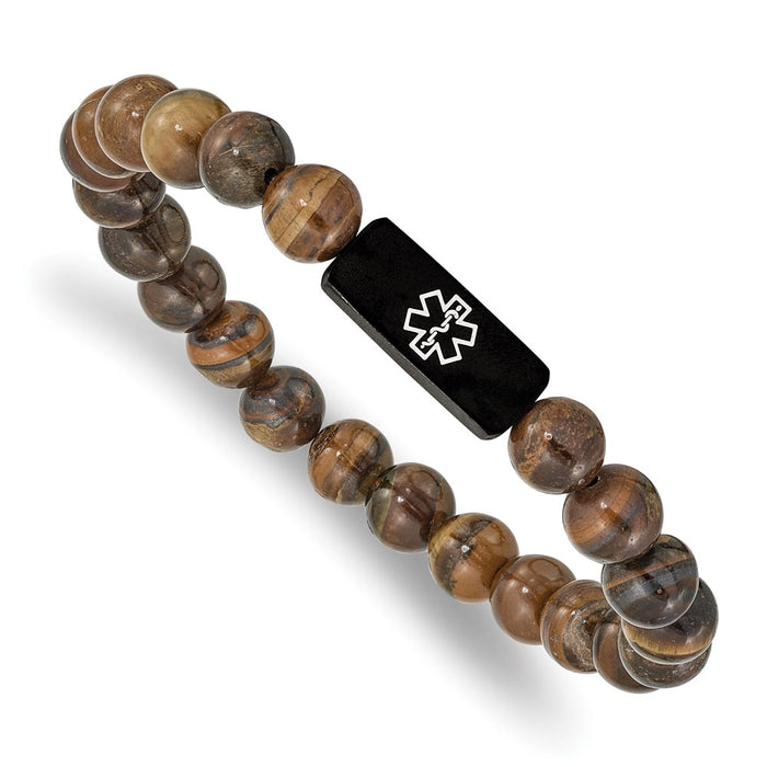 Chisel Brand Jewelry, Stainless Steel Brushed Black IP Medical ID Tiger's Eye Stretch Bracelet