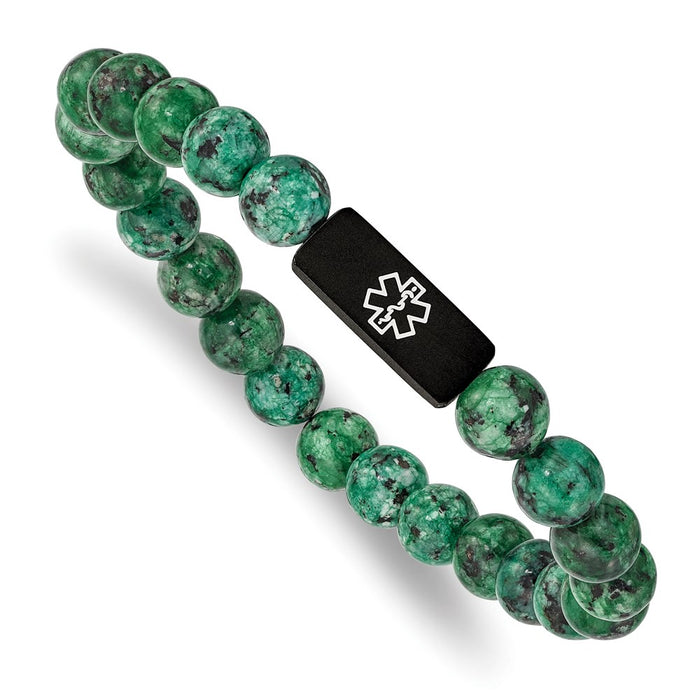 Chisel Brand Jewelry, Stainless Steel Brushed Black IP Medical Dyed Green Bead Stretch Bracelet