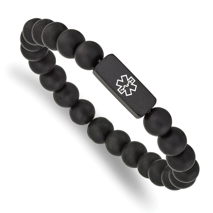 Chisel Brand Jewelry, Stainless Steel Brushed Black-plated Medical ID Black Agate Stretch Bracelet