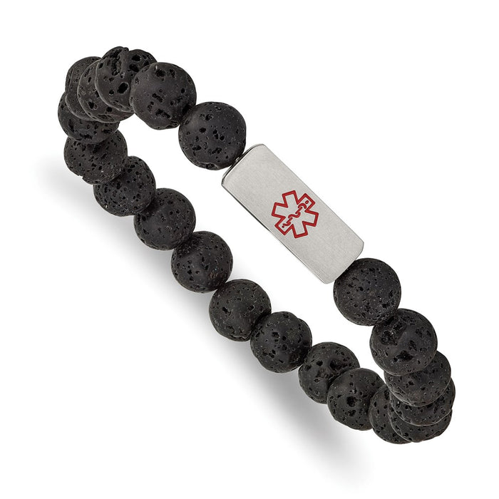 Chisel Brand Jewelry, Stainless Steel Brushed Medical ID Lava Stone Stretch Bracelet