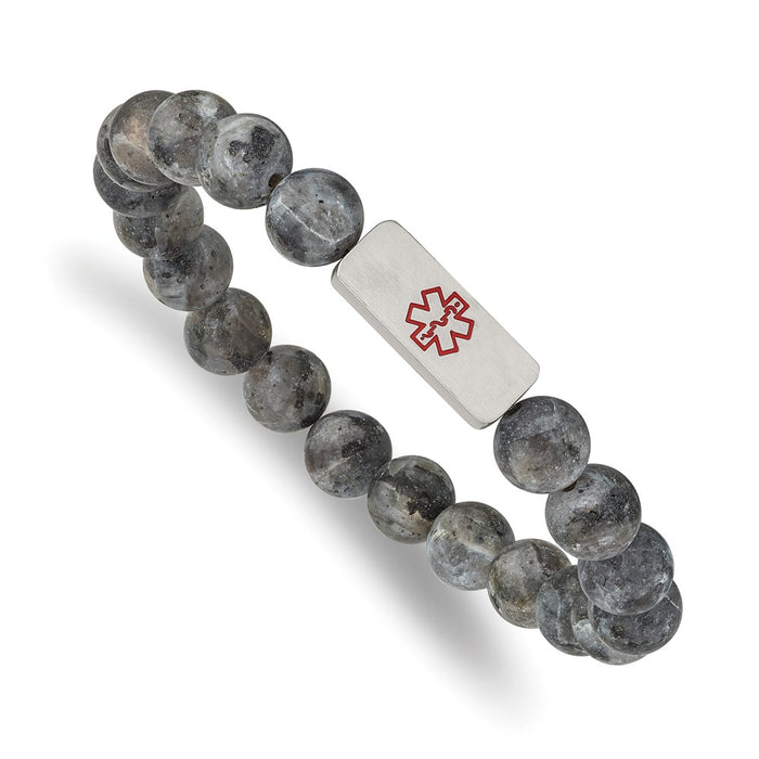 Chisel Brand Jewelry, Stainless Steel Brushed Enamel Medical ID Labradorite Bead Stretch Bracelet