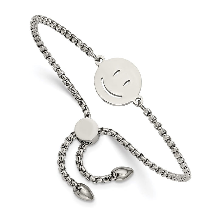 Chisel Brand Jewelry, Stainless Steel Polished Happy Face Adjustable Bracelet