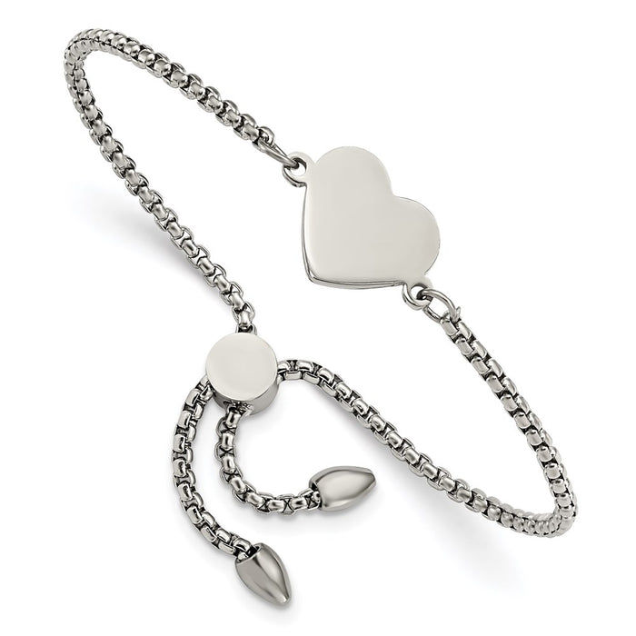 Chisel Brand Jewelry, Stainless Steel Polished Heart Adjustable Bracelet