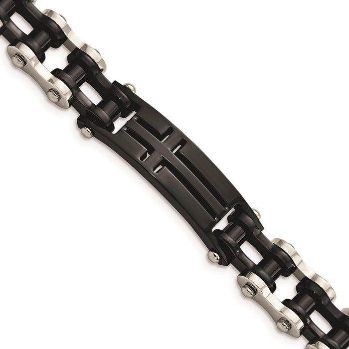 Chisel Brand Jewelry, Stainless Steel Polished Black IP-plated Cross 9in ID Bracelet