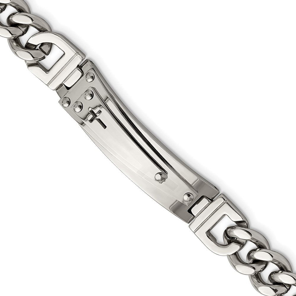 Chisel Brand Jewelry, Stainless Steel Polished Cross 8.25in ID Men's Bracelet