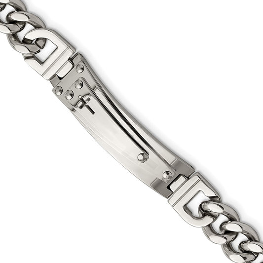 Chisel Brand Jewelry, Stainless Steel Polished Cross 8.25in ID Men's Bracelet
