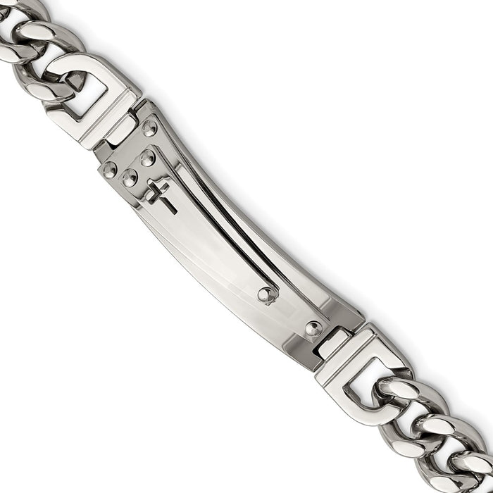 Chisel Brand Jewelry, Stainless Steel Polished Cross 8.25in ID Men's Bracelet