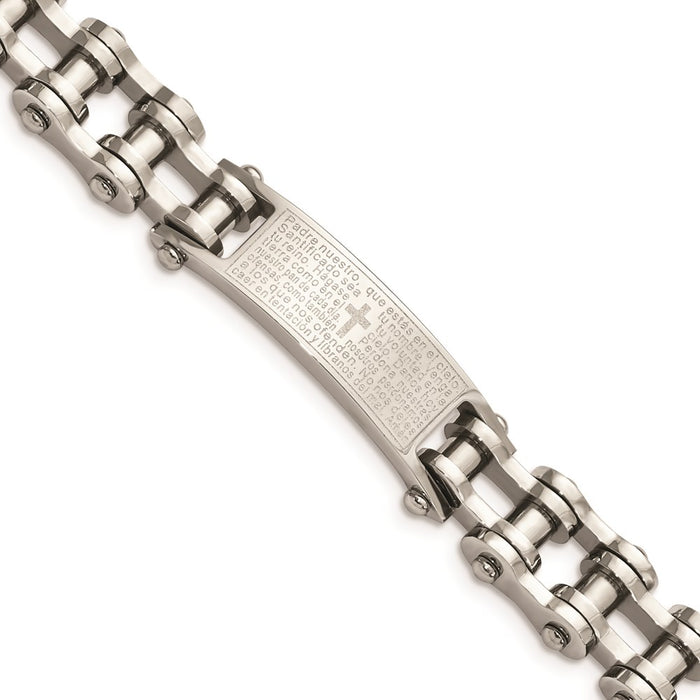 Chisel Brand Jewelry, Stainless Steel Polished Spanish Lord's Prayer 9in Link Men's Bracelet